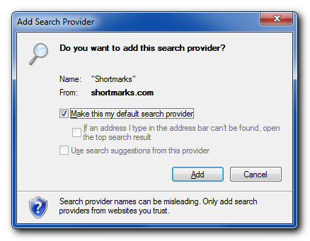 Internet Explorer 9 add search provider dialog